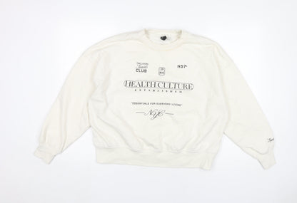 H&M Divided Women’s White Graphic Sweatshirt M Cotton Blend