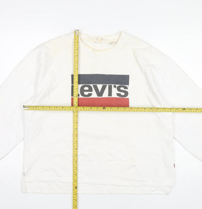 Levi's Women's White Small Logo Pullover Sweatshirt Long Sleeve