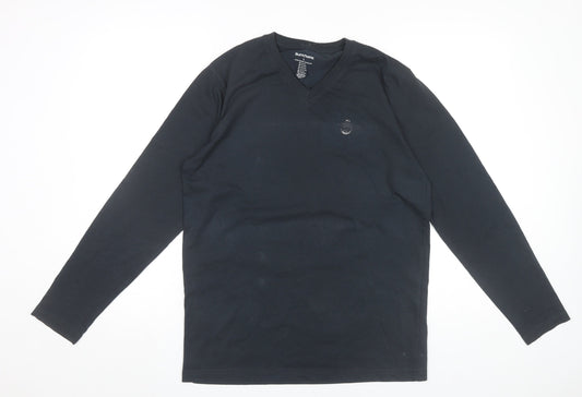 Bumchums Men’s Black Long Sleeve V-Neck Cotton T-Shirt Size L