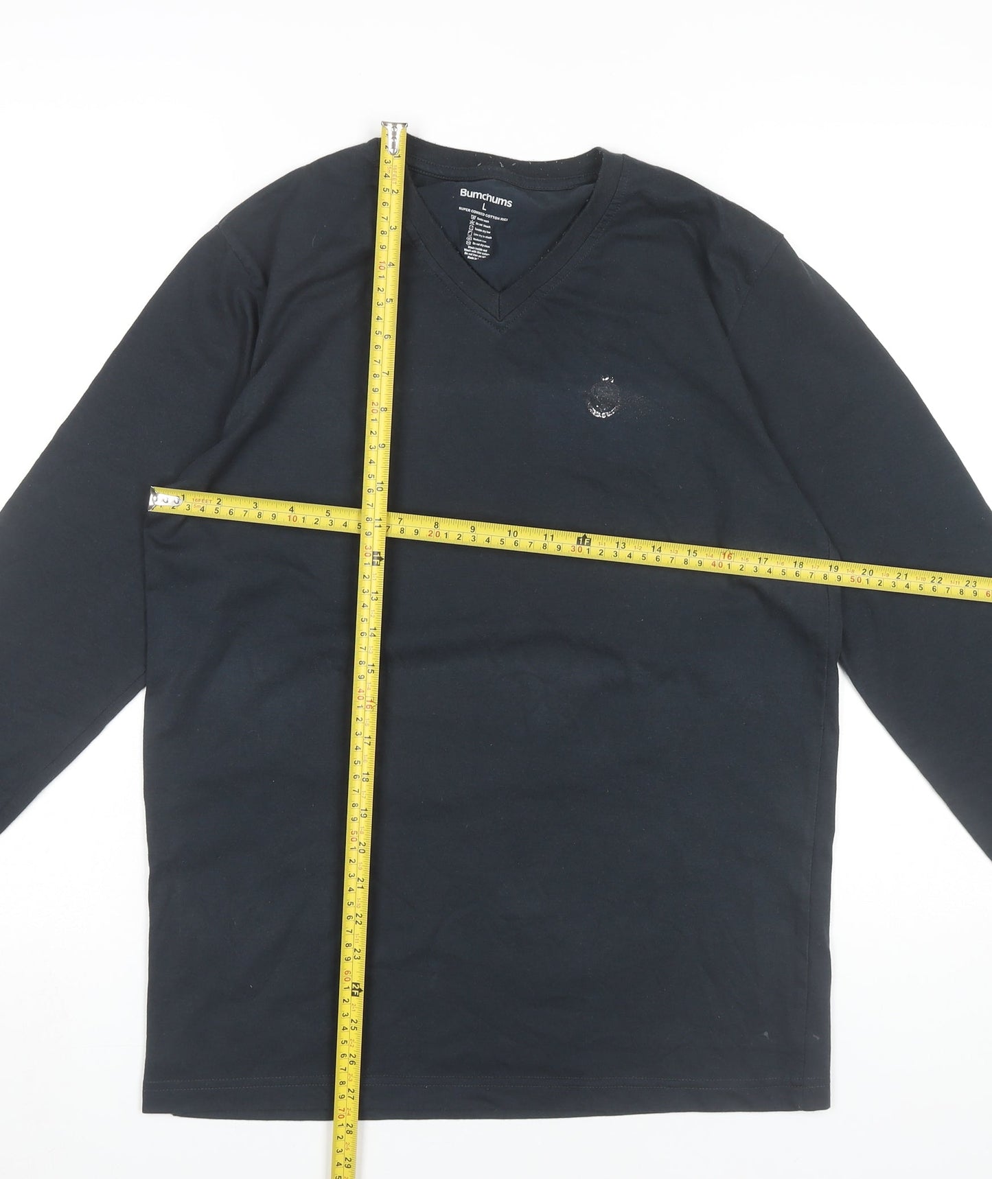 Bumchums Men’s Black Long Sleeve V-Neck Cotton T-Shirt Size L