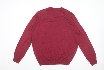James Pringle Men’s Red V-Neck Knit Jumper L Long Sleeve Pullover