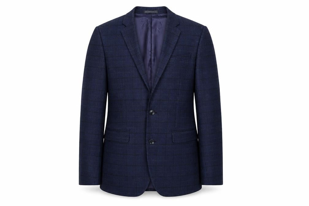 Primark Men’s Blue Checked Slim Fit Blazer Jacket 38L Notch Lapel