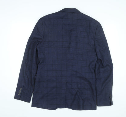 Primark Men’s Blue Checked Slim Fit Blazer Jacket 38L Notch Lapel