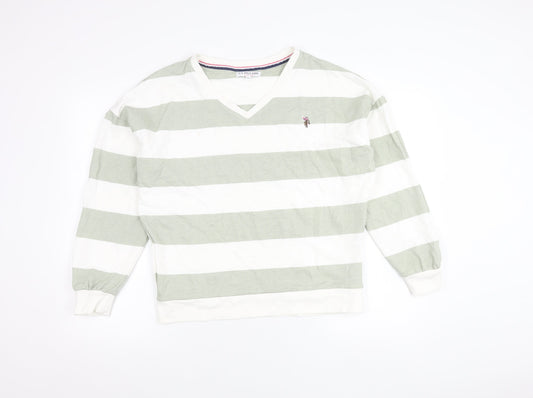 U.S. Polo Assn. Womens Green White Striped V-Neck Sweatshirt Size 10