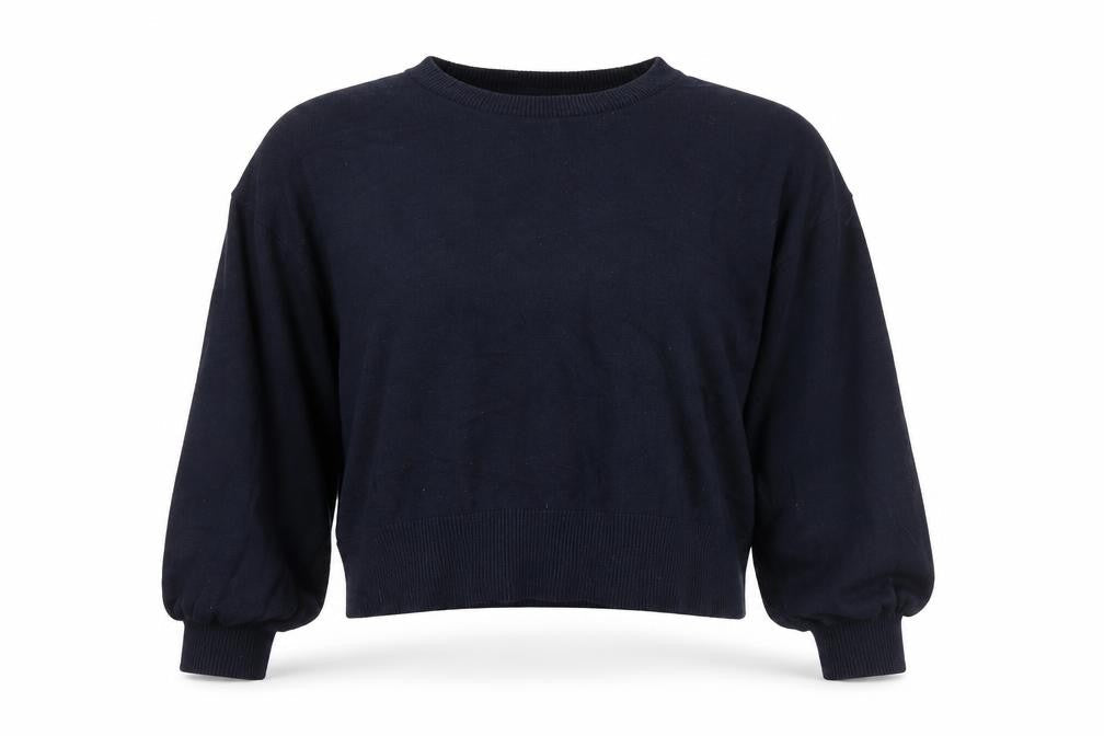 Monki Womens Blue Crew Neck Puff Sleeve Pullover Jumper Size 12