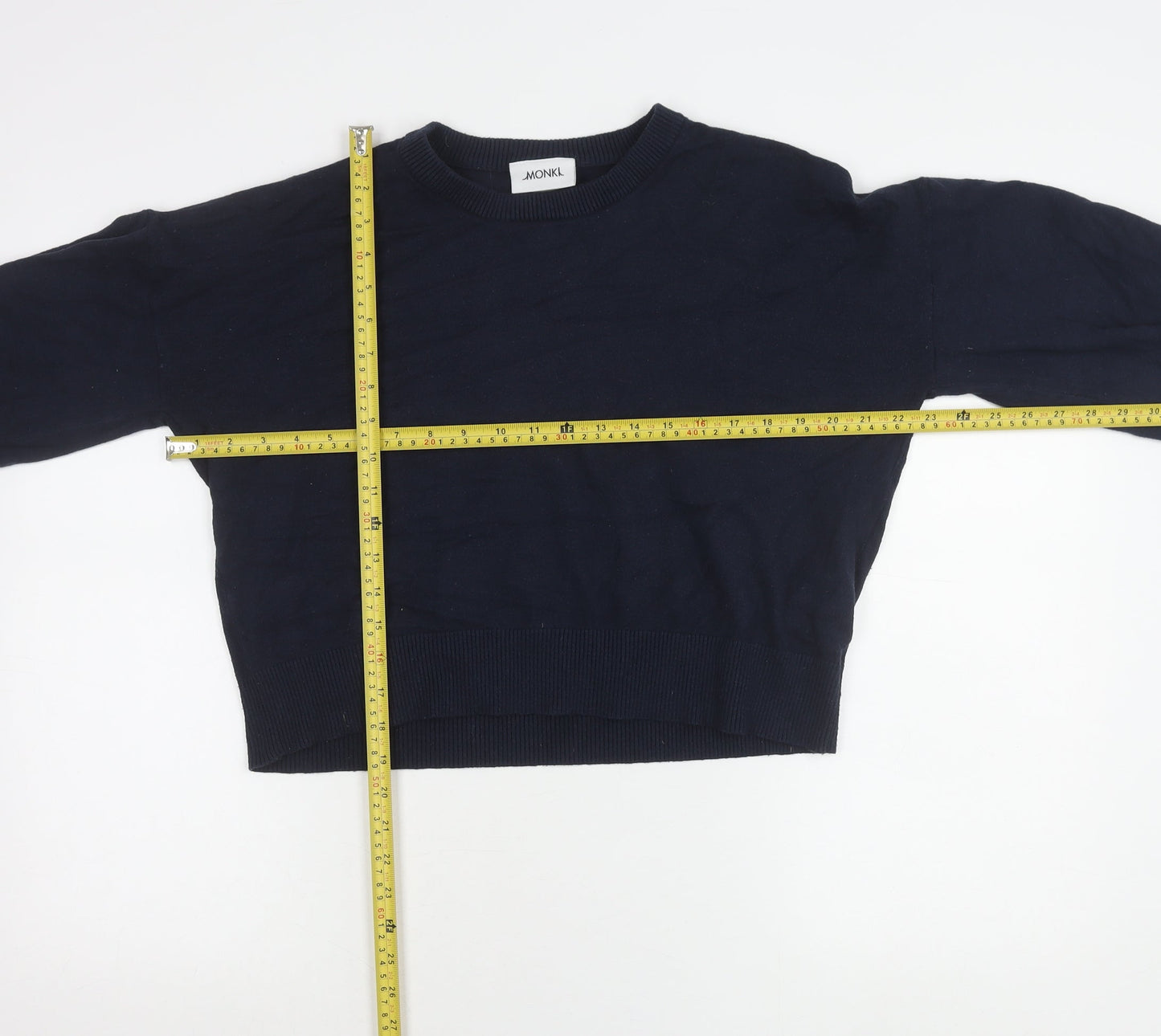 Monki Womens Blue Crew Neck Puff Sleeve Pullover Jumper Size 12