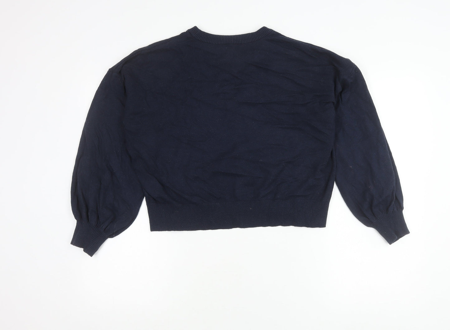 Monki Womens Blue Crew Neck Puff Sleeve Pullover Jumper Size 12