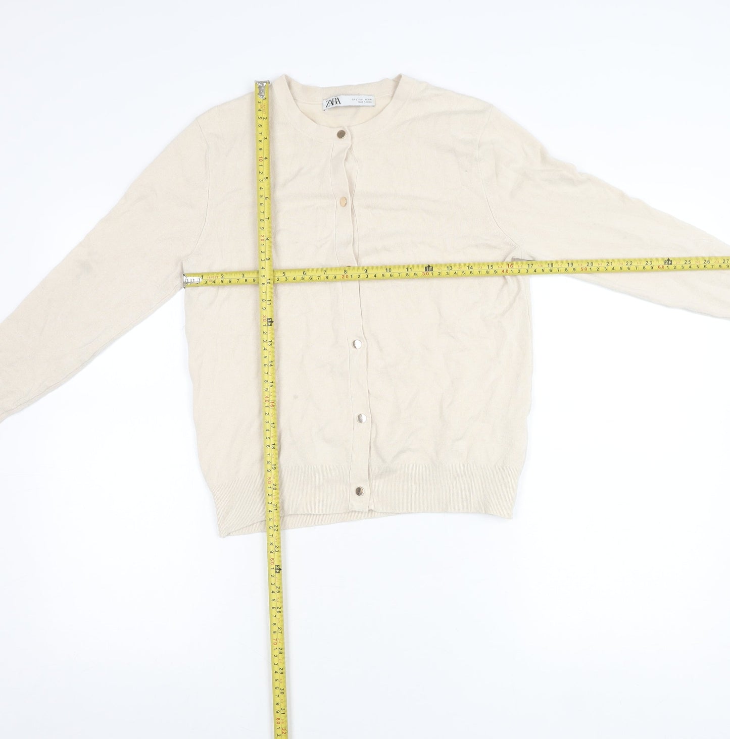 Zara Women’s Beige Cardigan L Long Sleeve Crew Neck Knit