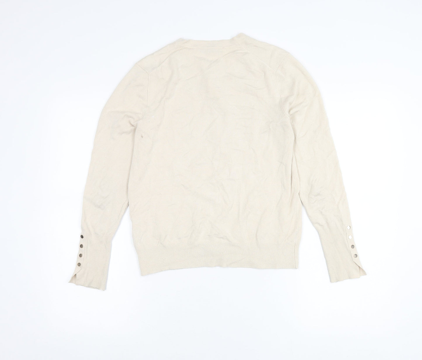 Zara Women’s Beige Cardigan L Long Sleeve Crew Neck Knit