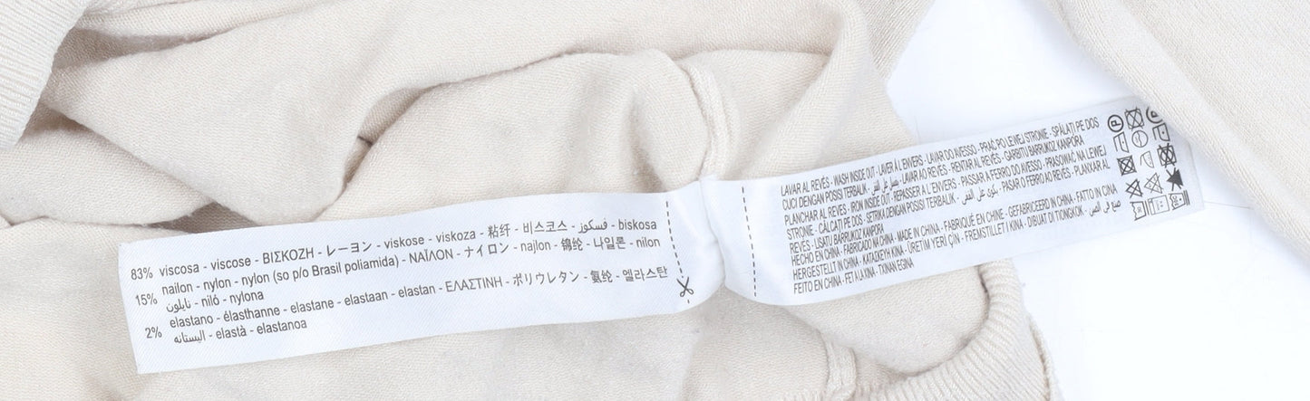 Zara Women’s Beige Cardigan L Long Sleeve Crew Neck Knit