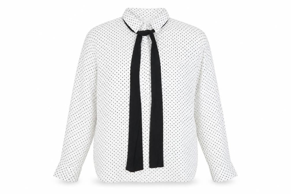 Zara Women White Polka Dot Blouse L Long Sleeve Collared Chiffon