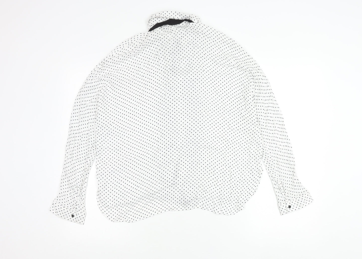 Zara Women White Polka Dot Blouse L Long Sleeve Collared Chiffon