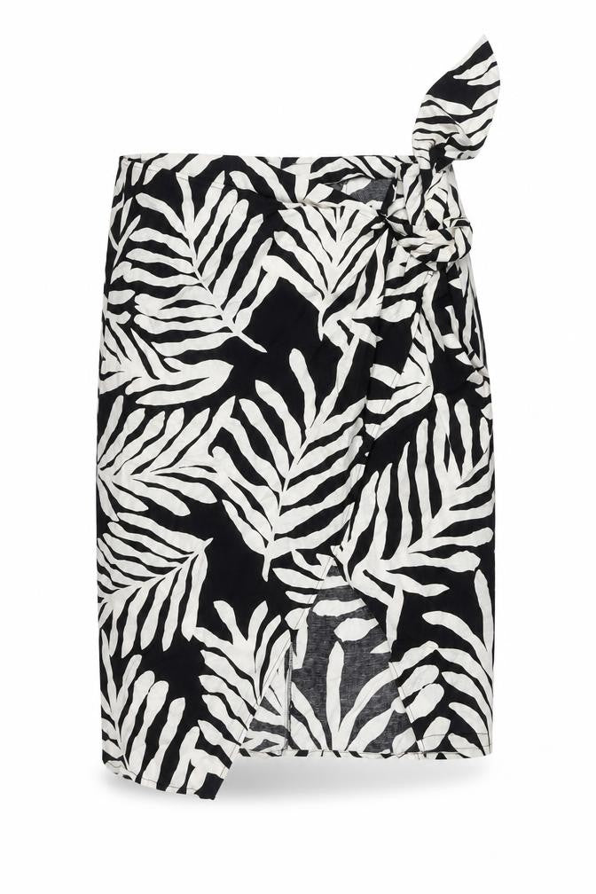 H&M Women’s Black Animal Print Wrap Midi Skirt Size 22 Linen Blend