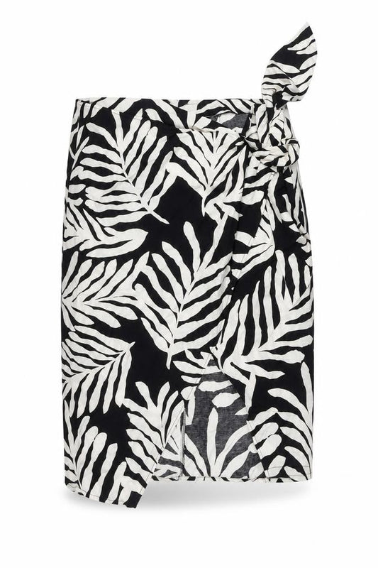 H&M Women’s Black Animal Print Wrap Midi Skirt Size 22 Linen Blend