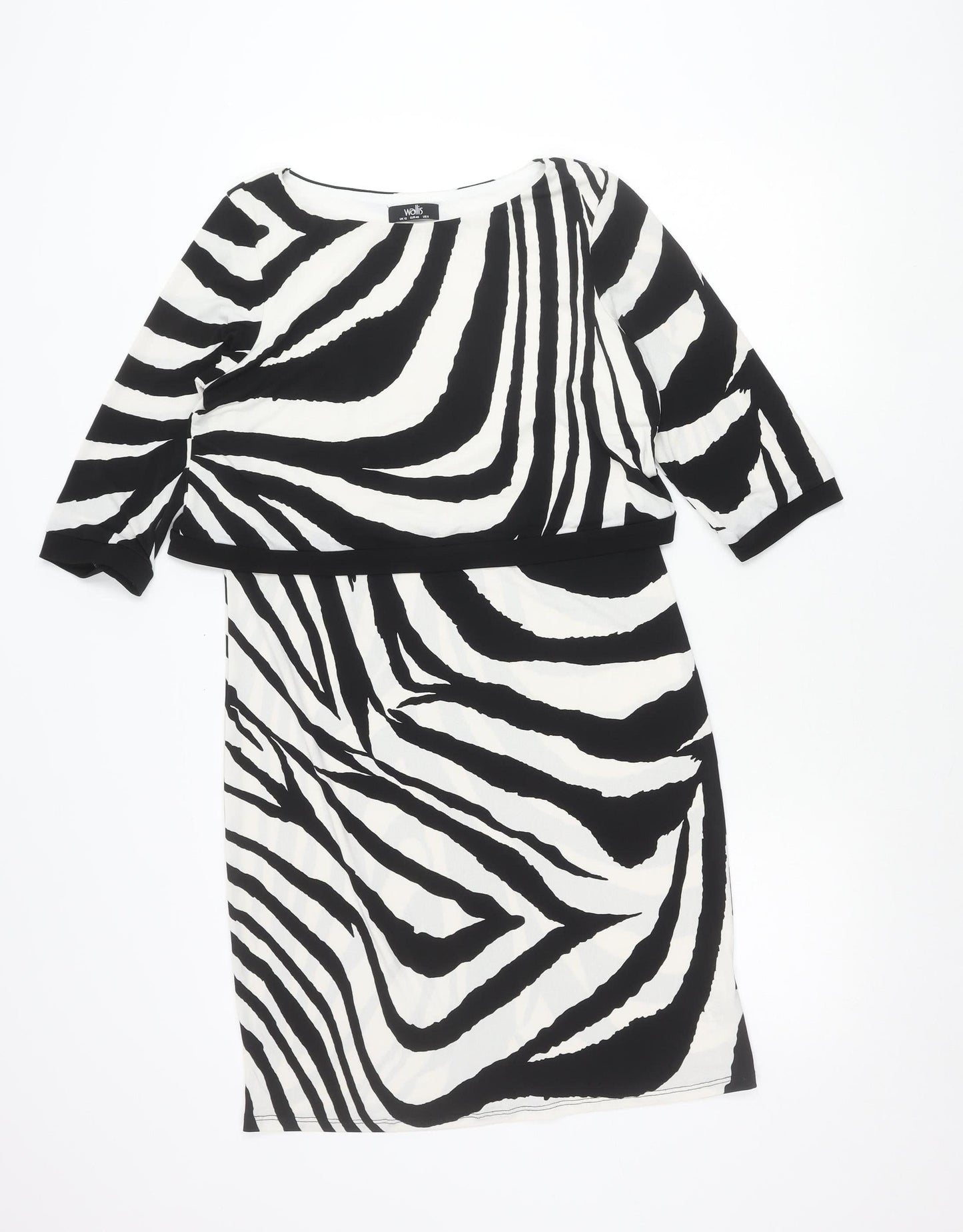 Wallis Womens Zebra Print Sheath Dress UK 12 Knee Length 3/4 Sleeve