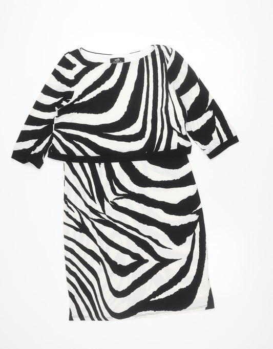 Wallis Womens Zebra Print Sheath Dress UK 12 Knee Length 3/4 Sleeve