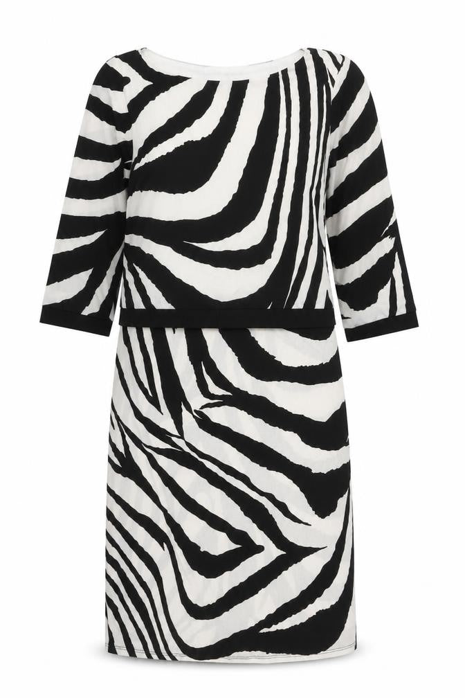 Wallis Womens Zebra Print Sheath Dress UK 12 Knee Length 3/4 Sleeve