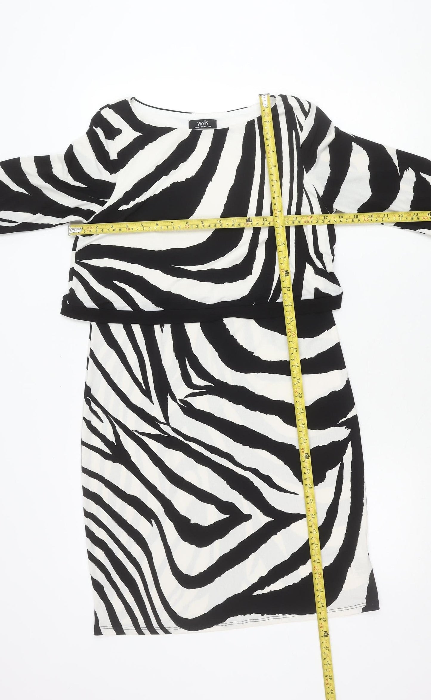 Wallis Womens Zebra Print Sheath Dress UK 12 Knee Length 3/4 Sleeve