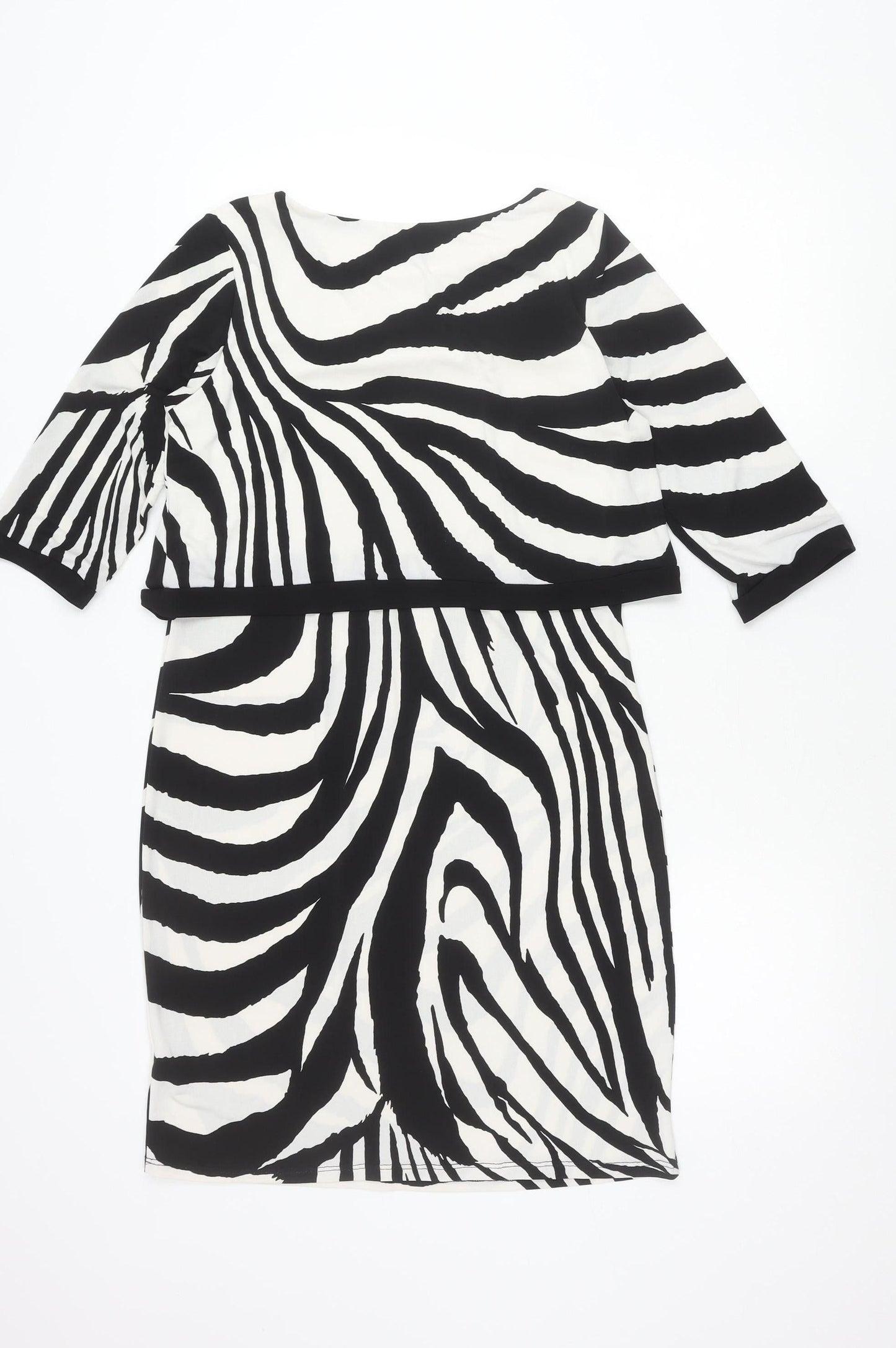 Wallis Womens Zebra Print Sheath Dress UK 12 Knee Length 3/4 Sleeve