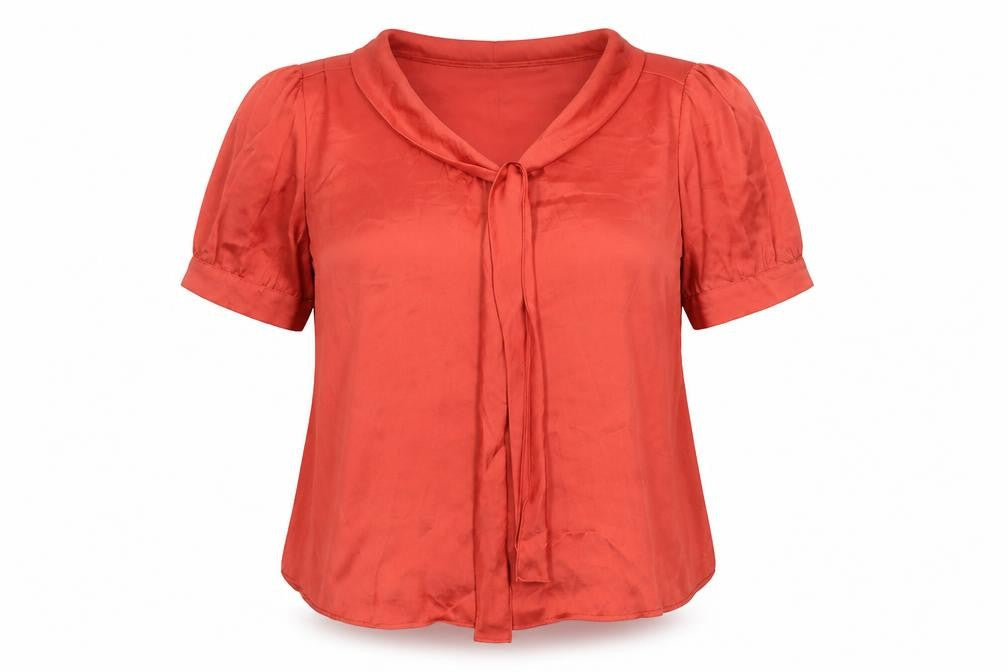 Zara Basic Women’s Red Satin Blouse M Puff Sleeve Tie Neck