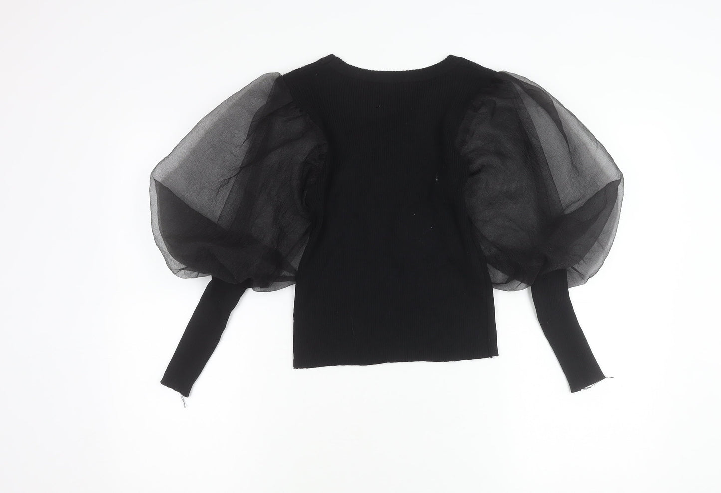 Cherry Koko Womens Black Puff Sleeve Blouse Size S Round Neck