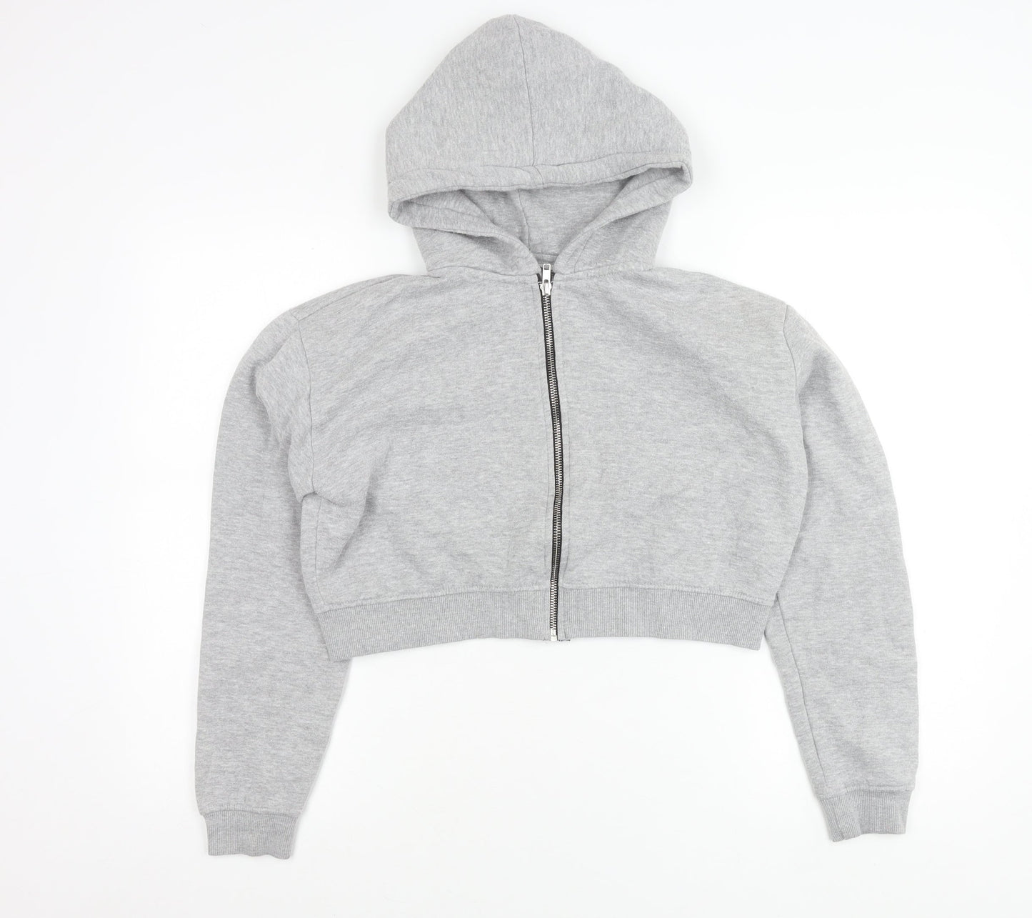 PrettyLittleThing Women’s Grey Cropped Hooded Zip Jacket Size L