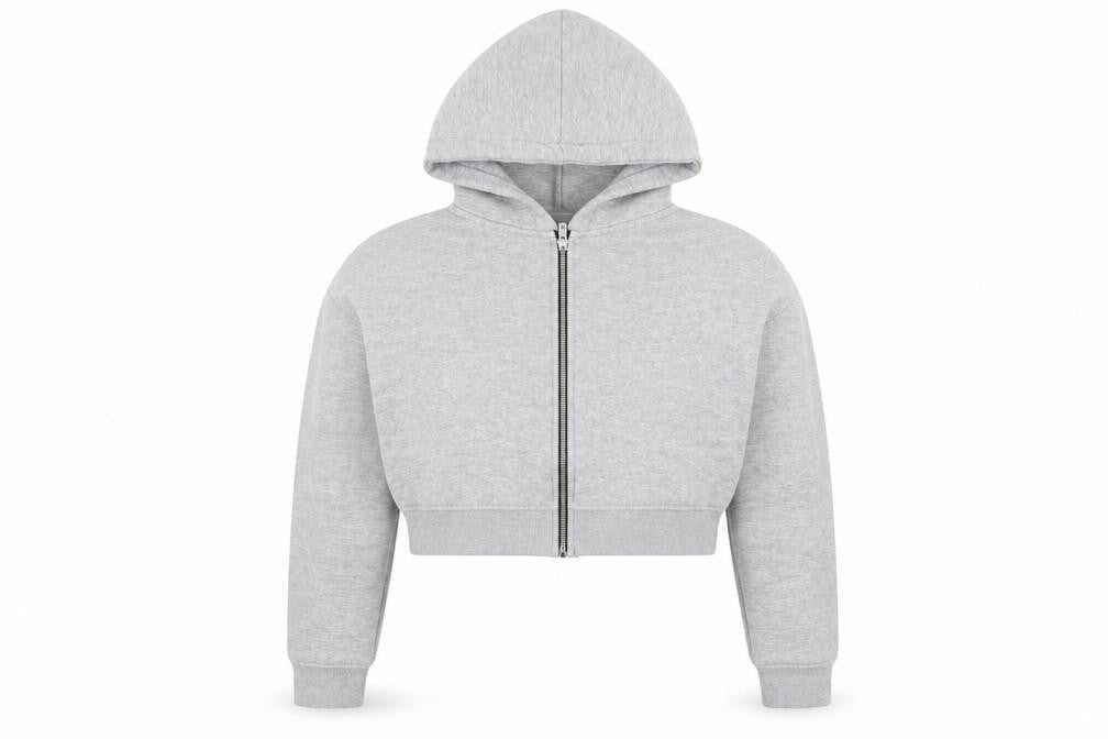 PRETTYLITTLETHING Women’s Grey Cropped Hooded Zip Jacket Size L
