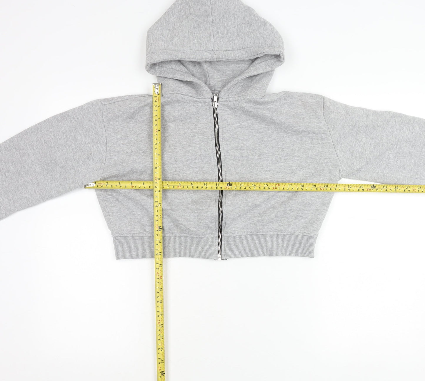 PrettyLittleThing Women’s Grey Cropped Hooded Zip Jacket Size L