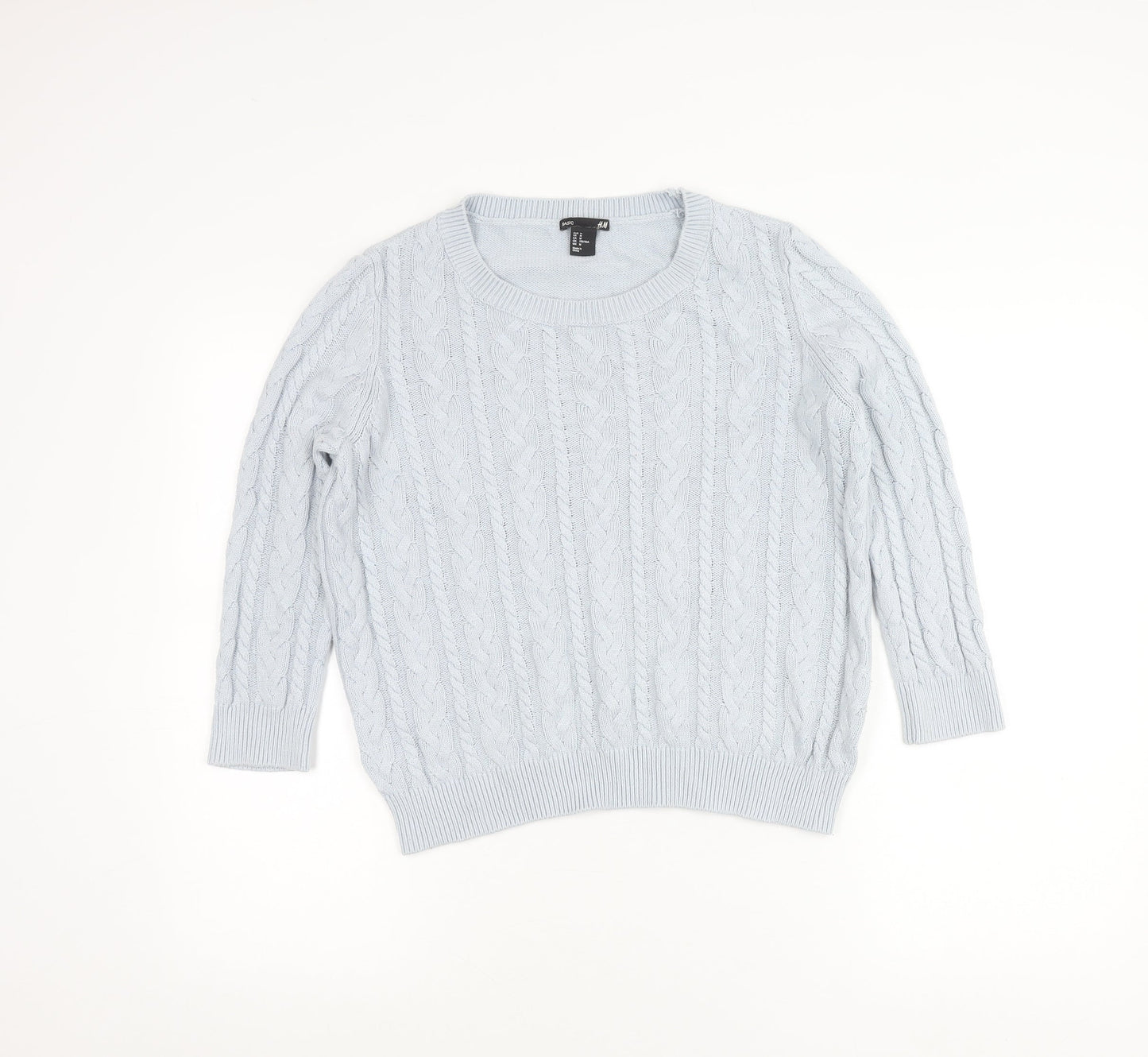 H&M Women’s Blue Cable-Knit Jumper Size 12 Crew Neck Long Sleeve