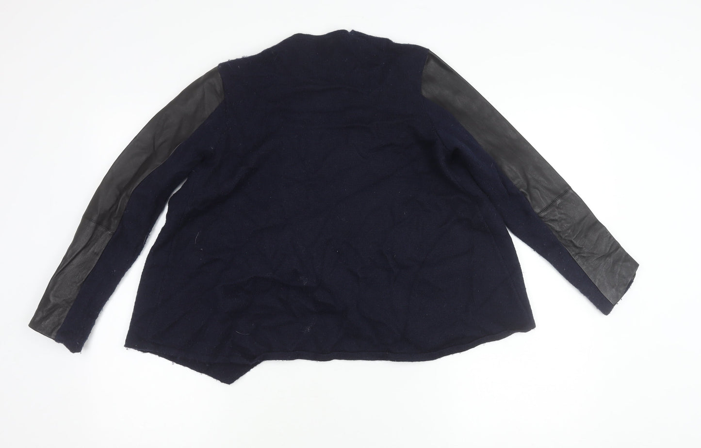 Ted Baker Womens Blue Wool Leather Sleeve Open Cardigan Size 12