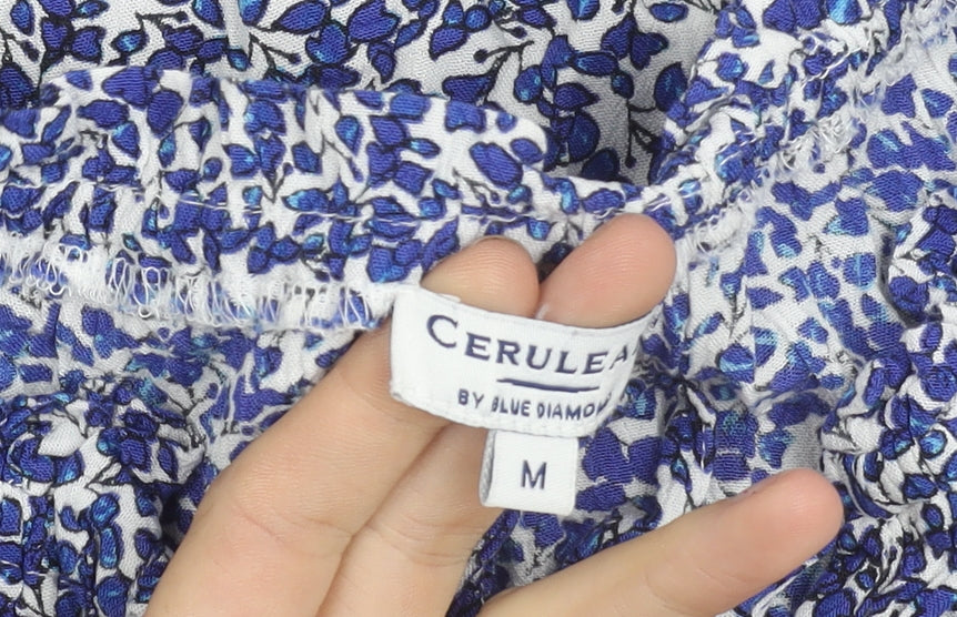 Cerulean Blue Diamond Womens Blue Floral Sleeveless Viscose Tank Top M