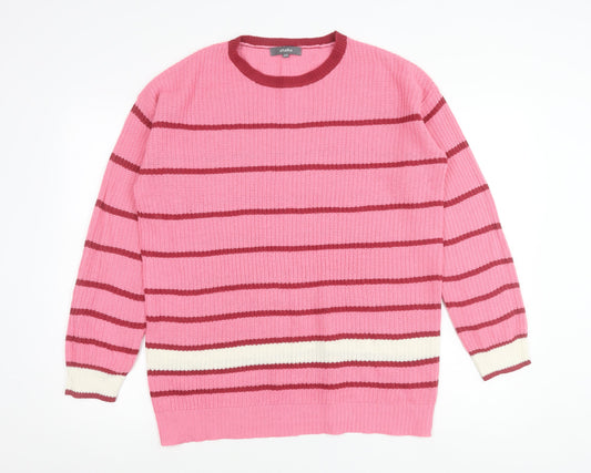 Studio Womens Pink Striped Crew Neck Jumper Size 12/14 Acrylic Knit