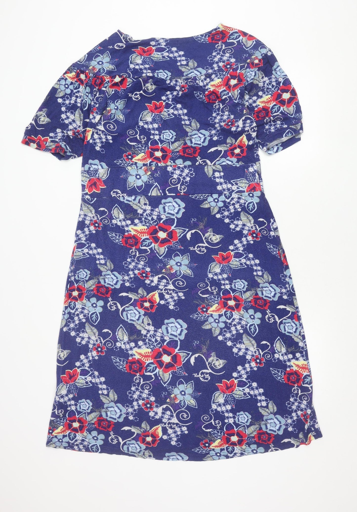 Amari Women’s Blue Floral Sheath Dress Size 8 Short Sleeve V-Neck