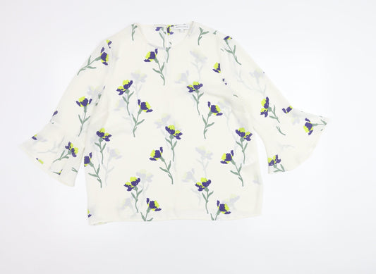Warehouse Women’s Ivory Floral Blouse UK 12 3/4 Sleeve Tunic