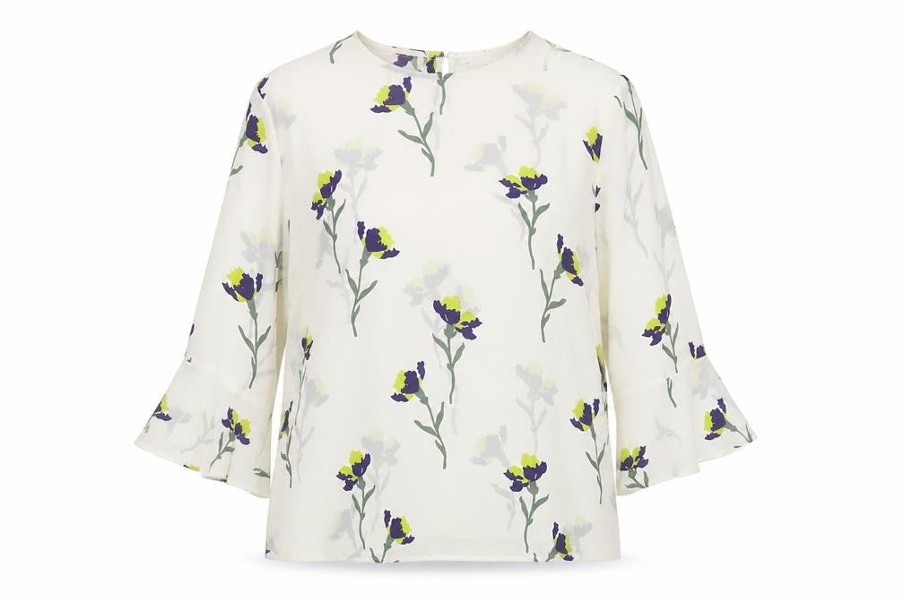 Warehouse Women’s Ivory Floral Blouse UK 12 3/4 Sleeve Tunic