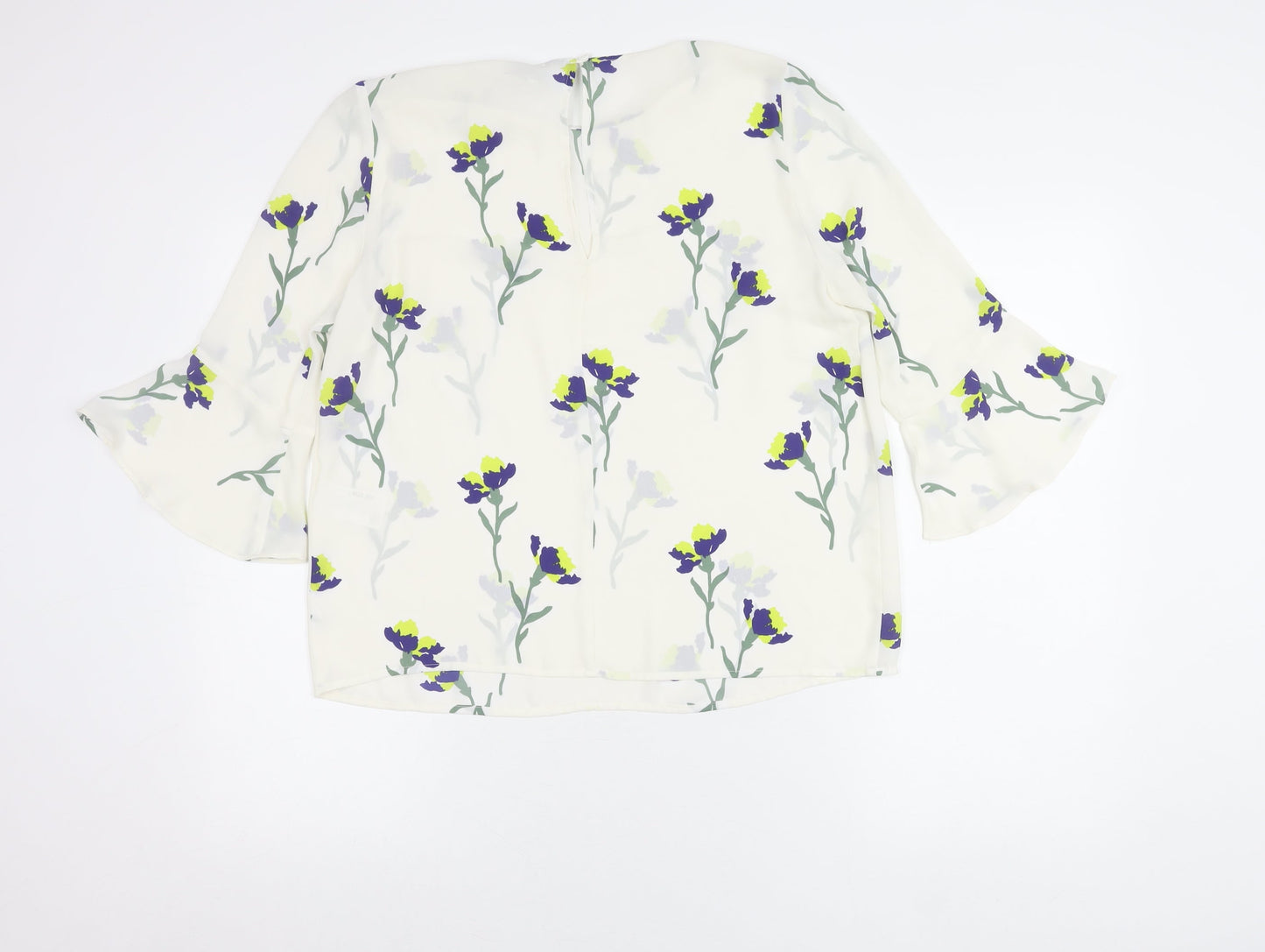 Warehouse Women’s Ivory Floral Blouse UK 12 3/4 Sleeve Tunic