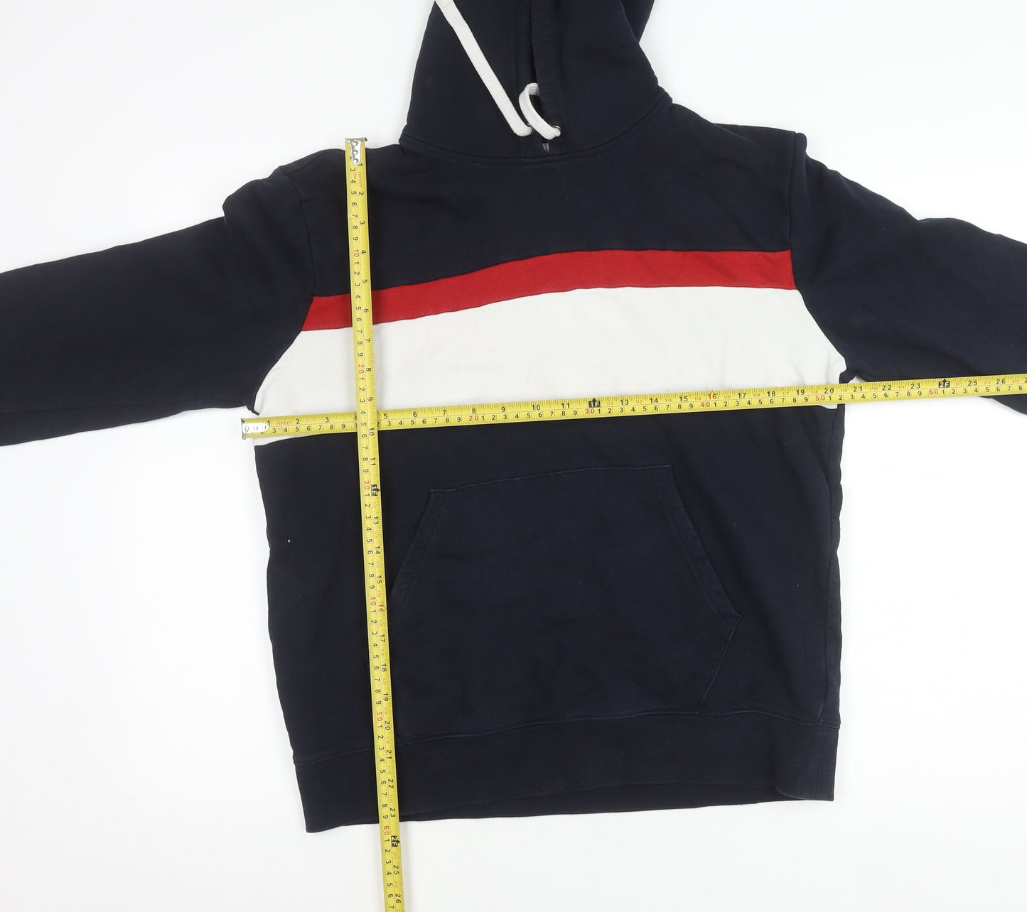 Marks and Spencer Men’s Navy Pullover Hoodie M Striped Cotton