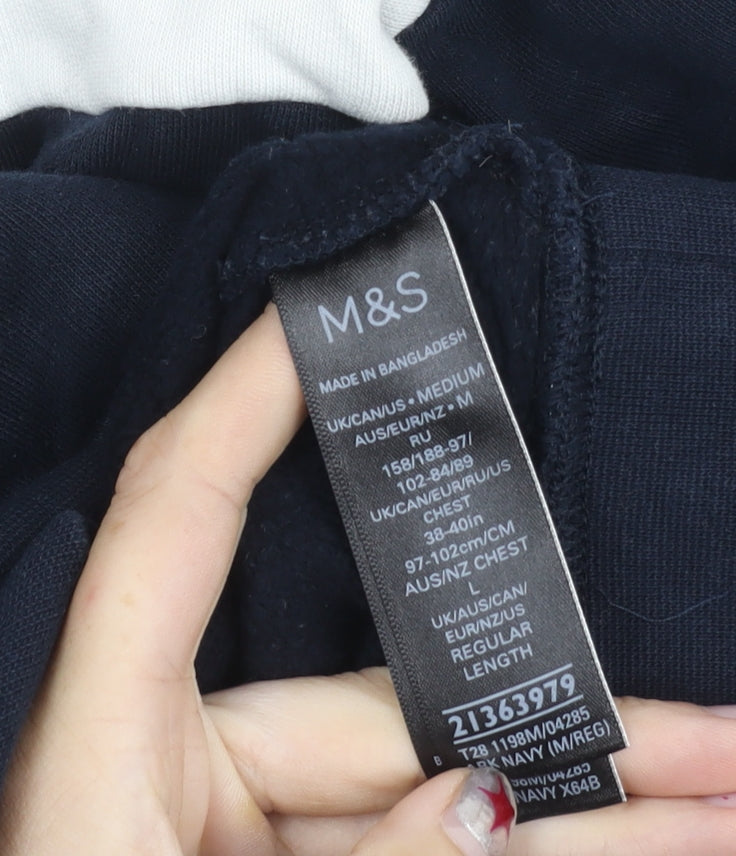 Marks and Spencer Men’s Navy Pullover Hoodie M Striped Cotton