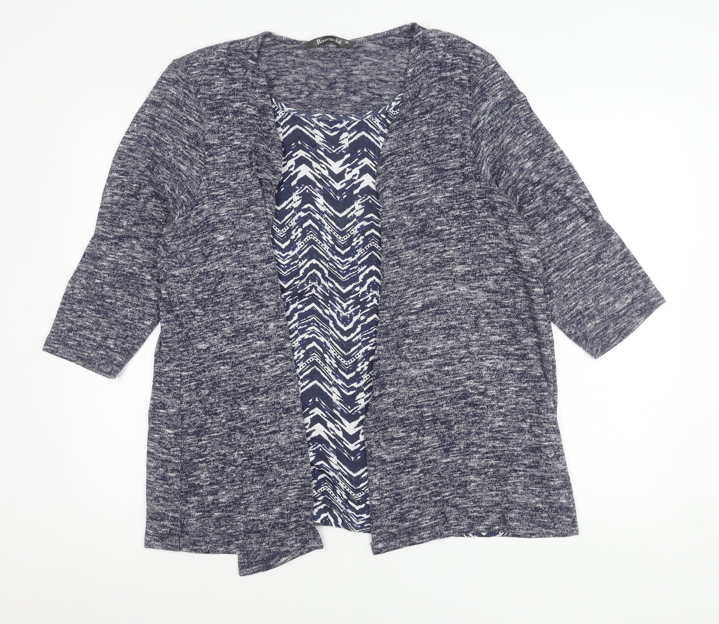 Bonmarché Women’s Blue Knit Open Cardigan Size 20 3/4 Sleeve