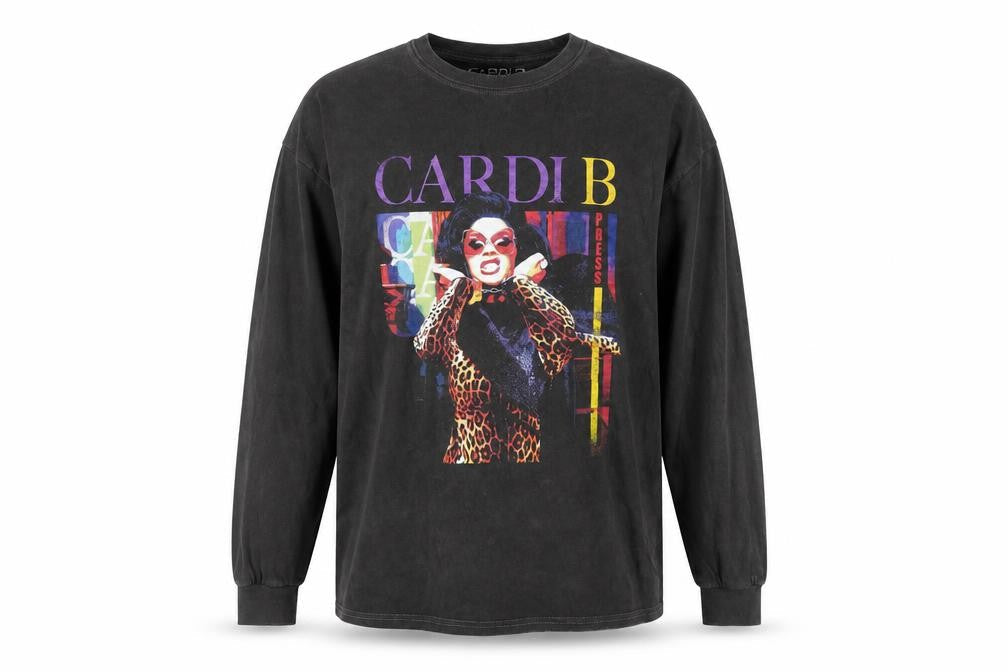 Cardi B Men’s Black XL Graphic Long Sleeve Cotton T-Shirt
