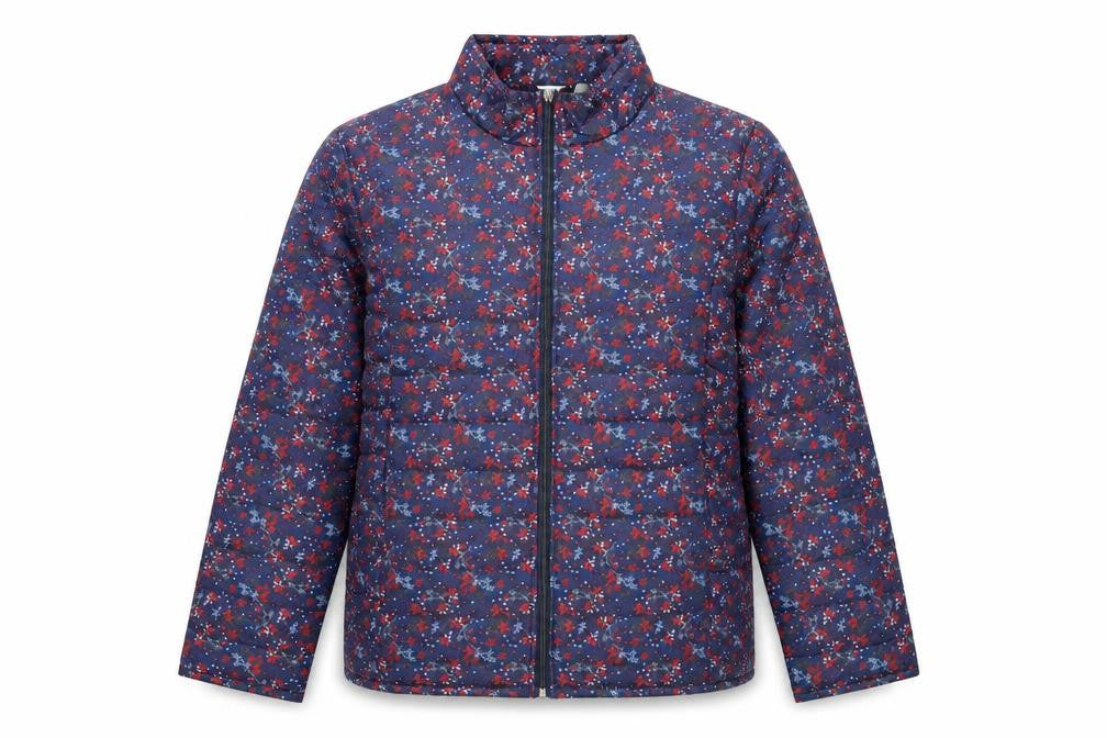 Front view of Anne de Lançay women’s blue floral puffer jacket xl