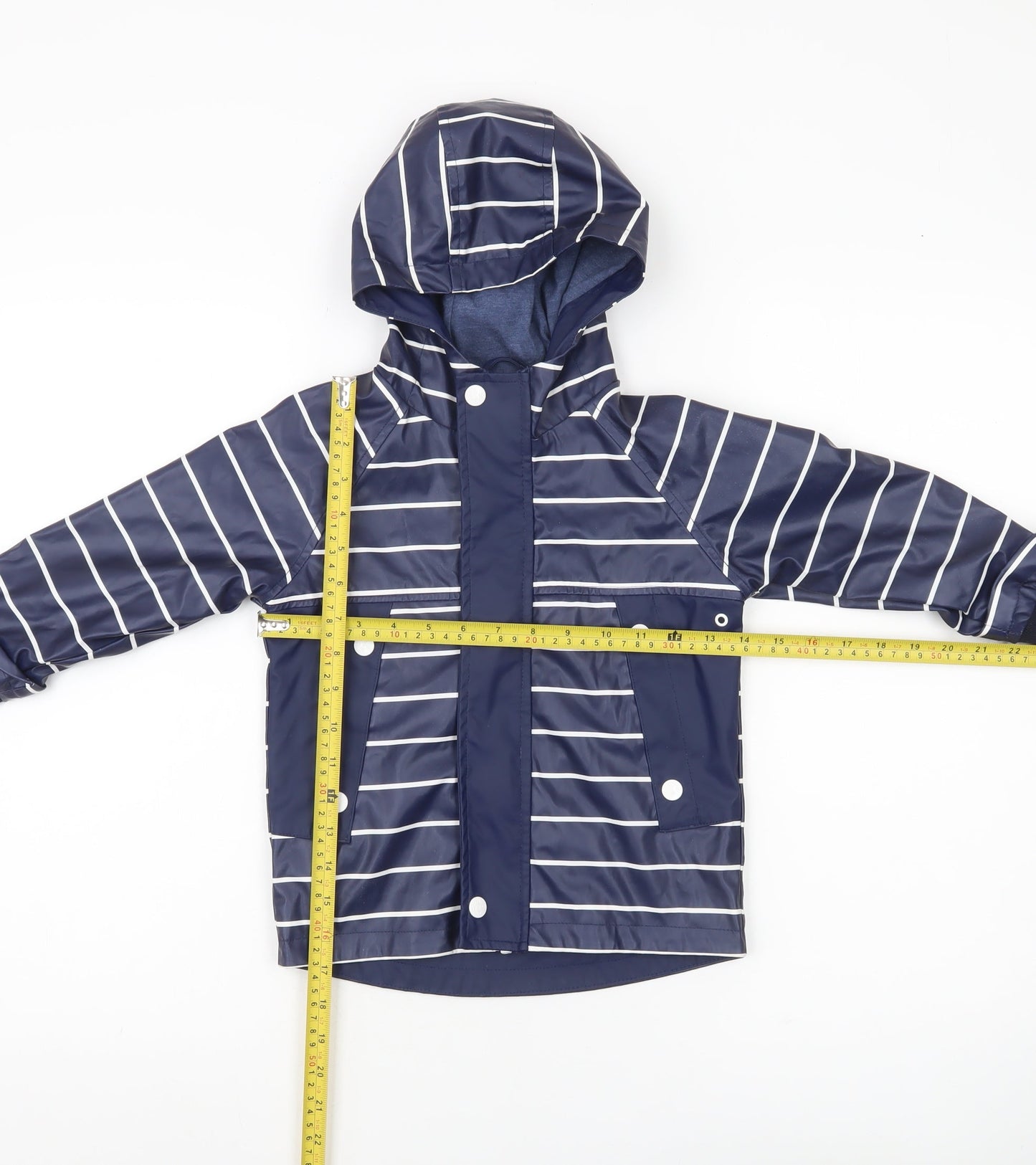 Next Boys Blue Striped Rain Coat 2-3 Years Hooded Waterproof Jacket