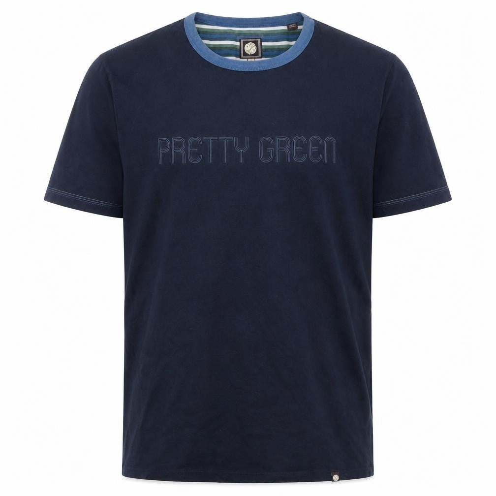 Pretty Green Men’s Navy Blue Crew Neck Cotton T-Shirt Size M Regular Fit