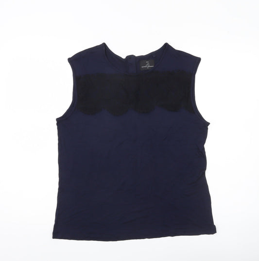 Next Womens Blue Lace Accent Sleeveless Blouse Size 12