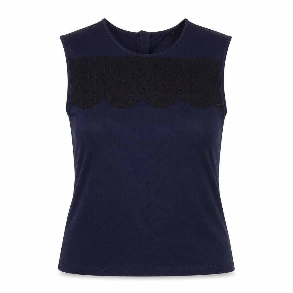 Next Womens Blue Lace Accent Sleeveless Blouse Size 12