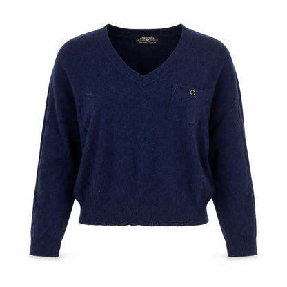 Front view of Atmosphere women’s blue knit v-neck jumper, size UK 10