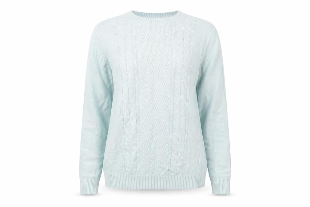 Oasis Womens Blue Cotton Cable Knit Jumper Size S Crew Neck