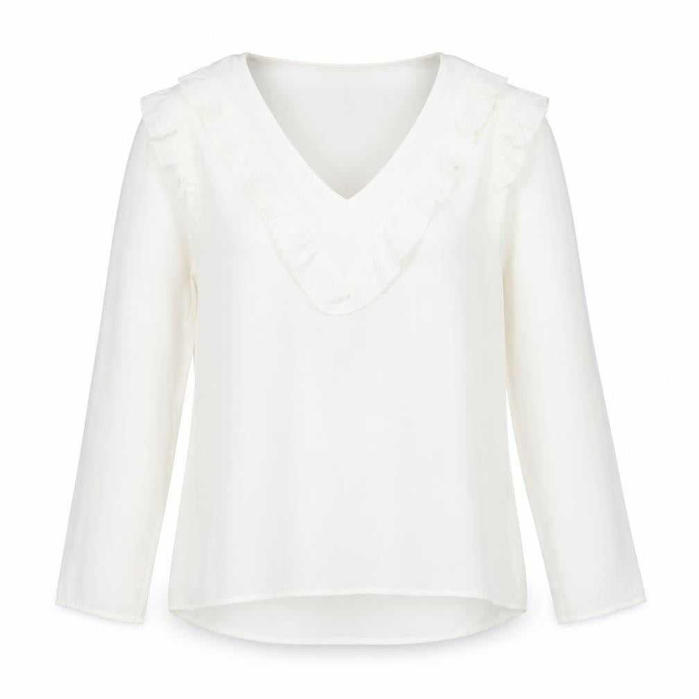 Purple's Womens White Ruffle V-Neck Long Sleeve Tunic Blouse Size L