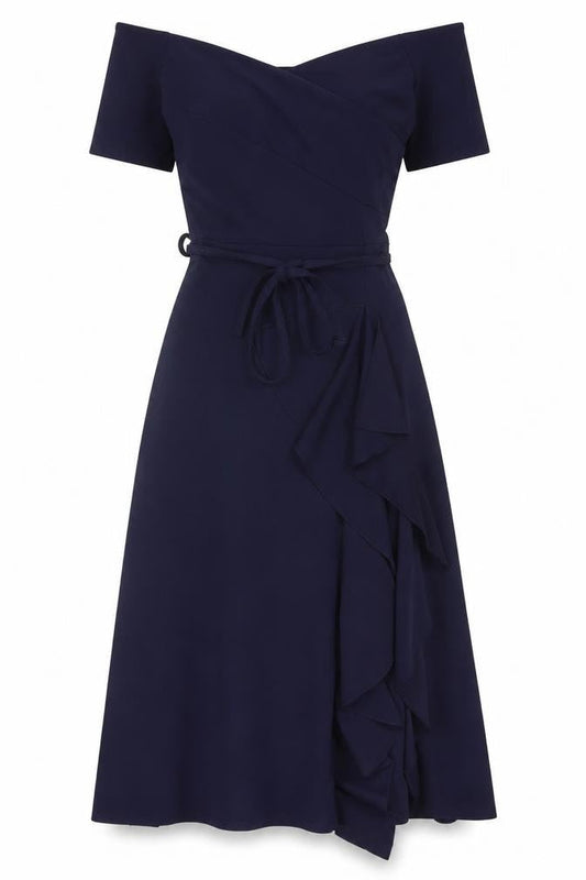 FeverFish Women’s Blue Midi Wrap Dress Size 8 Short Sleeve V-Neck