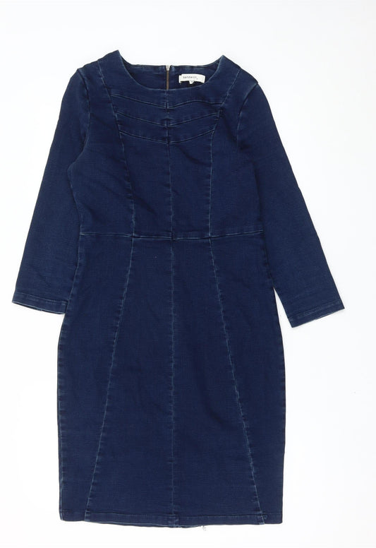 Sandwich Womens Blue Sheath Dress Size 8 Knee Length 3/4 Sleeve